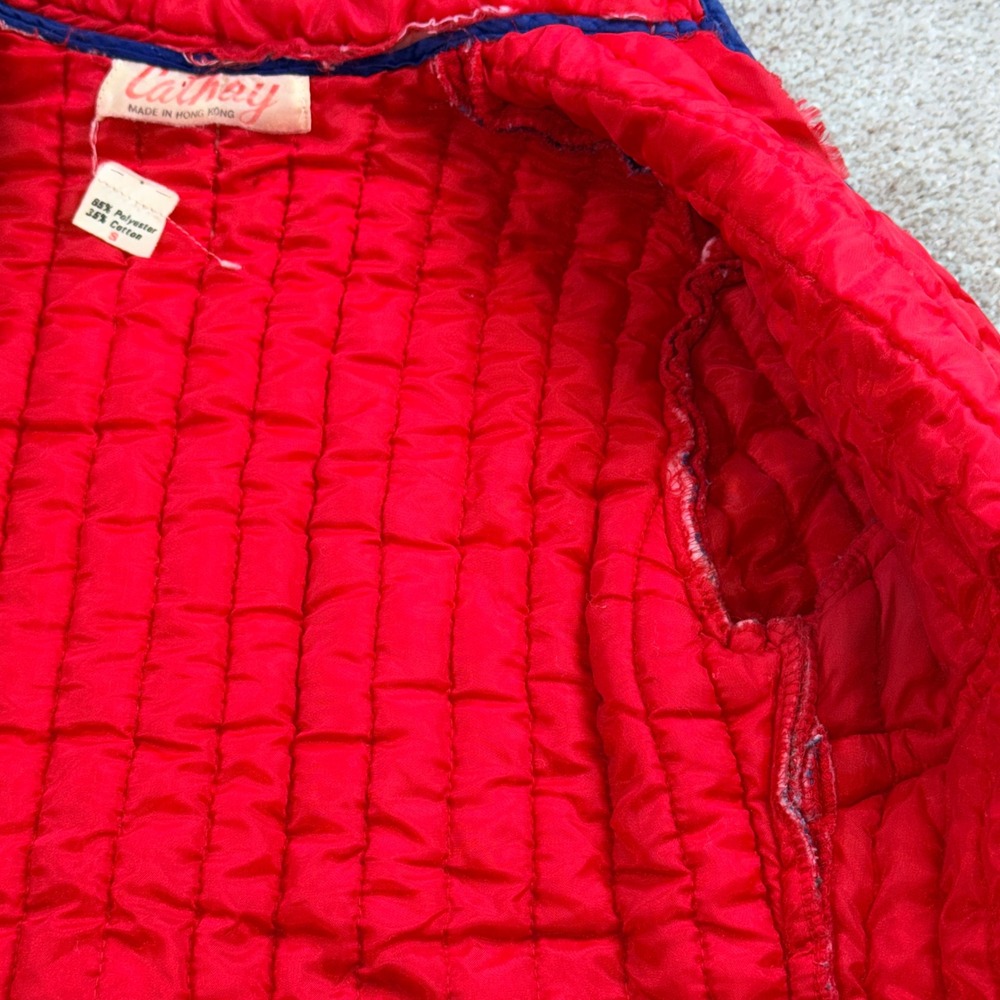 Vintage Cathay Red‎ Quilted Peacock Print Toggle Jacket Mandarin Collar Small - Picture 5 of 13